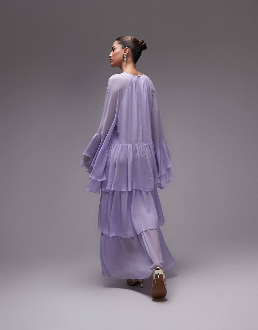 & Other Stories chiffon maxi dress with ruffles and tiered volume hem in lilac