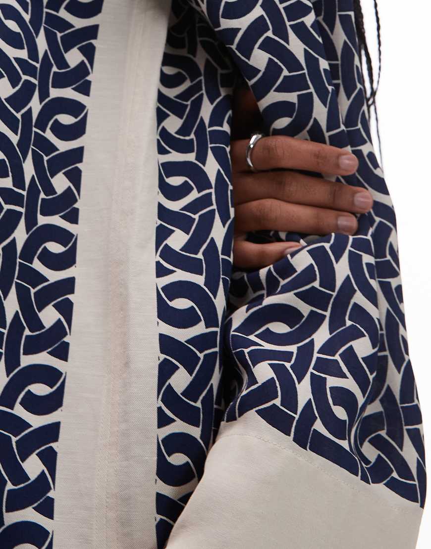 ARKET long sleeve midi shirt dress in blue and white print