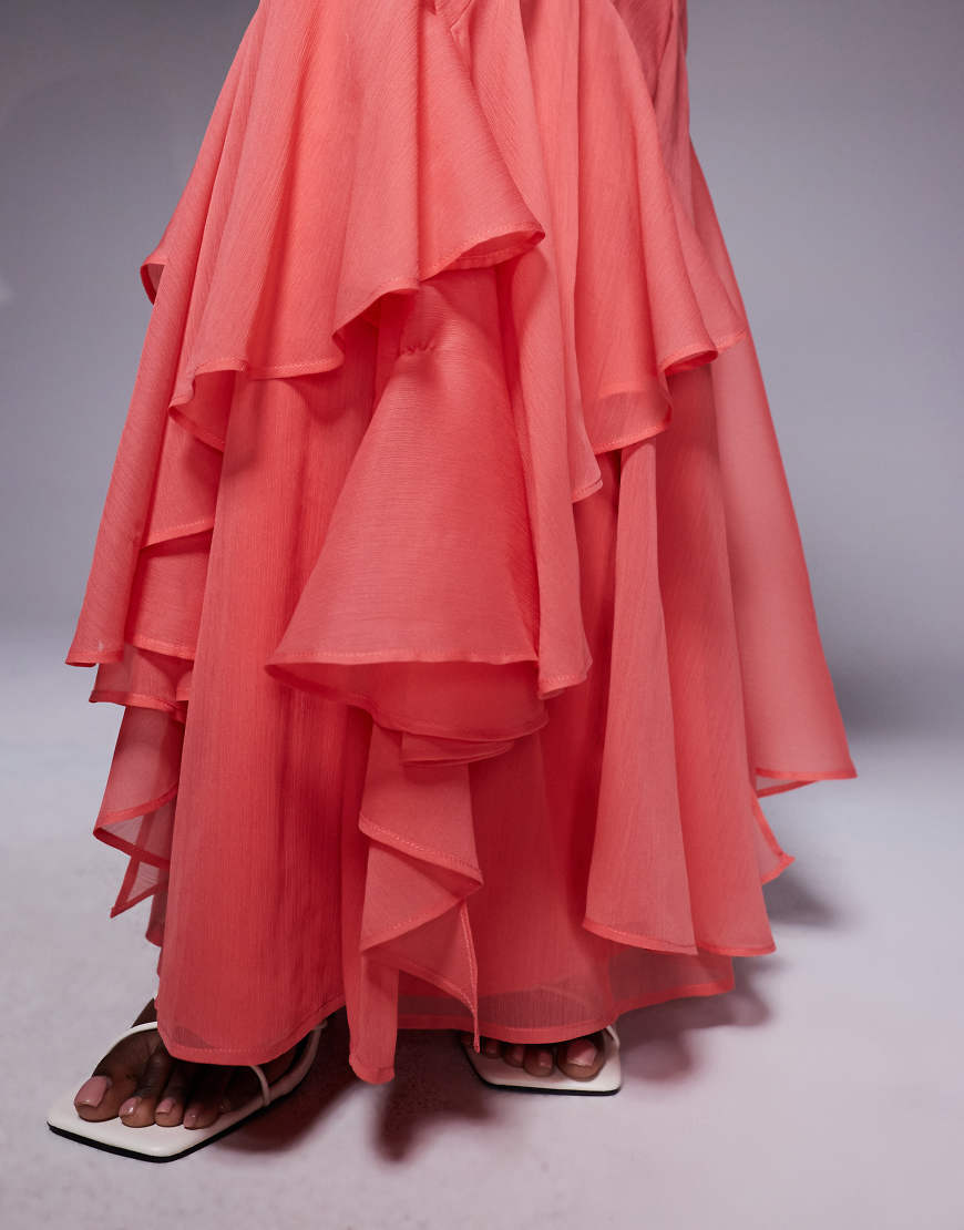 ASOS DESIGN cape sleeve godet maxi dress in coral