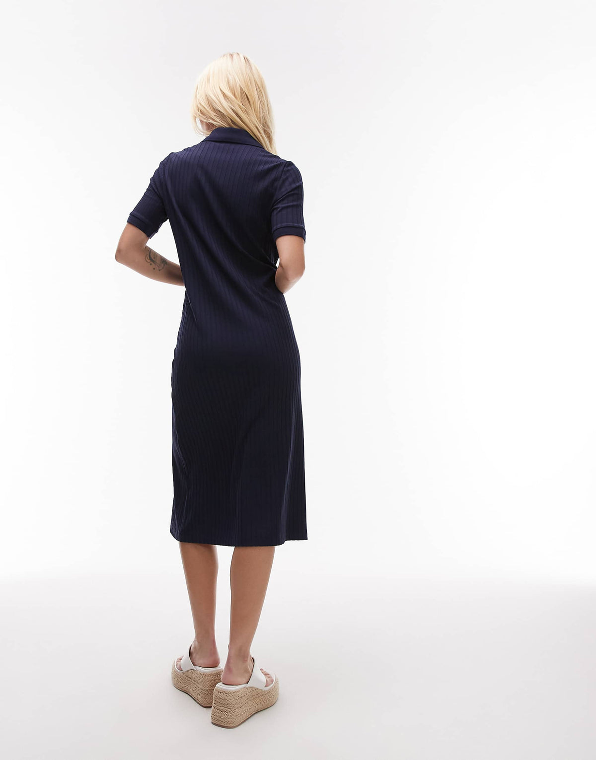 ARKET jersey ribbed midi polo dress in navy
