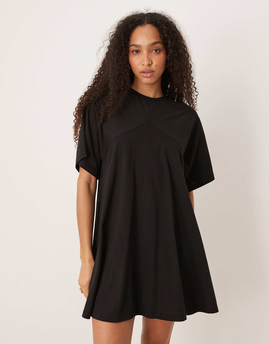 ASOS DESIGN t-shirt swing dress with fringe back detail in black
