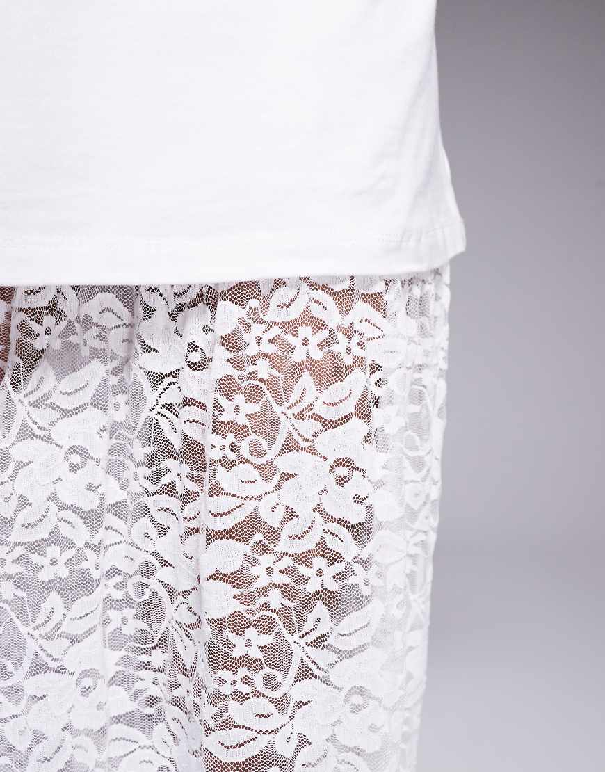 ASOS DESIGN 2 in 1 t-shirt midi dress with tiered lace skirt in white