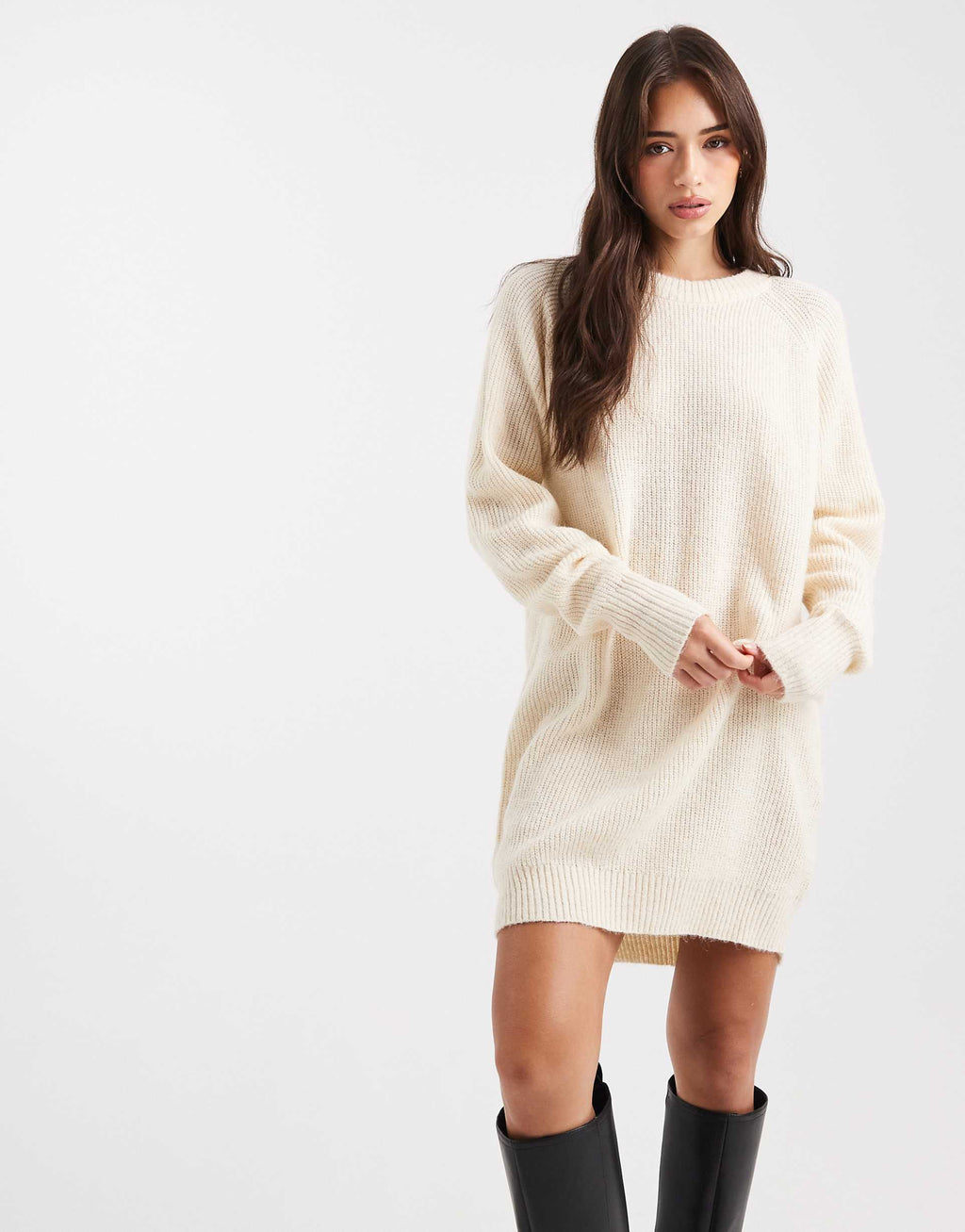 Miss Selfridge crew neck knit mini dress in cream