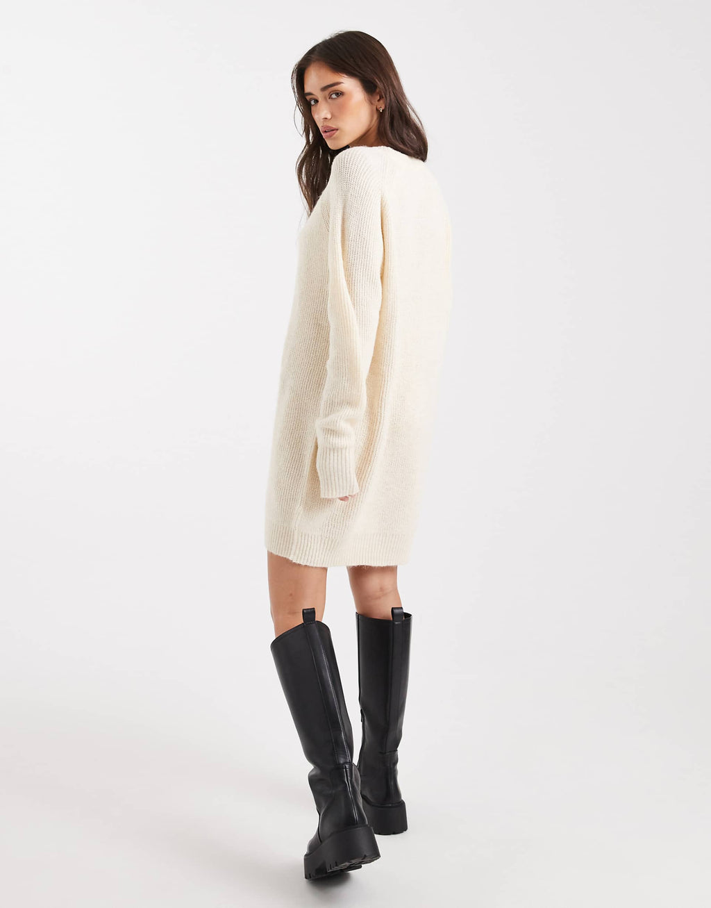 Miss Selfridge crew neck knit mini dress in cream