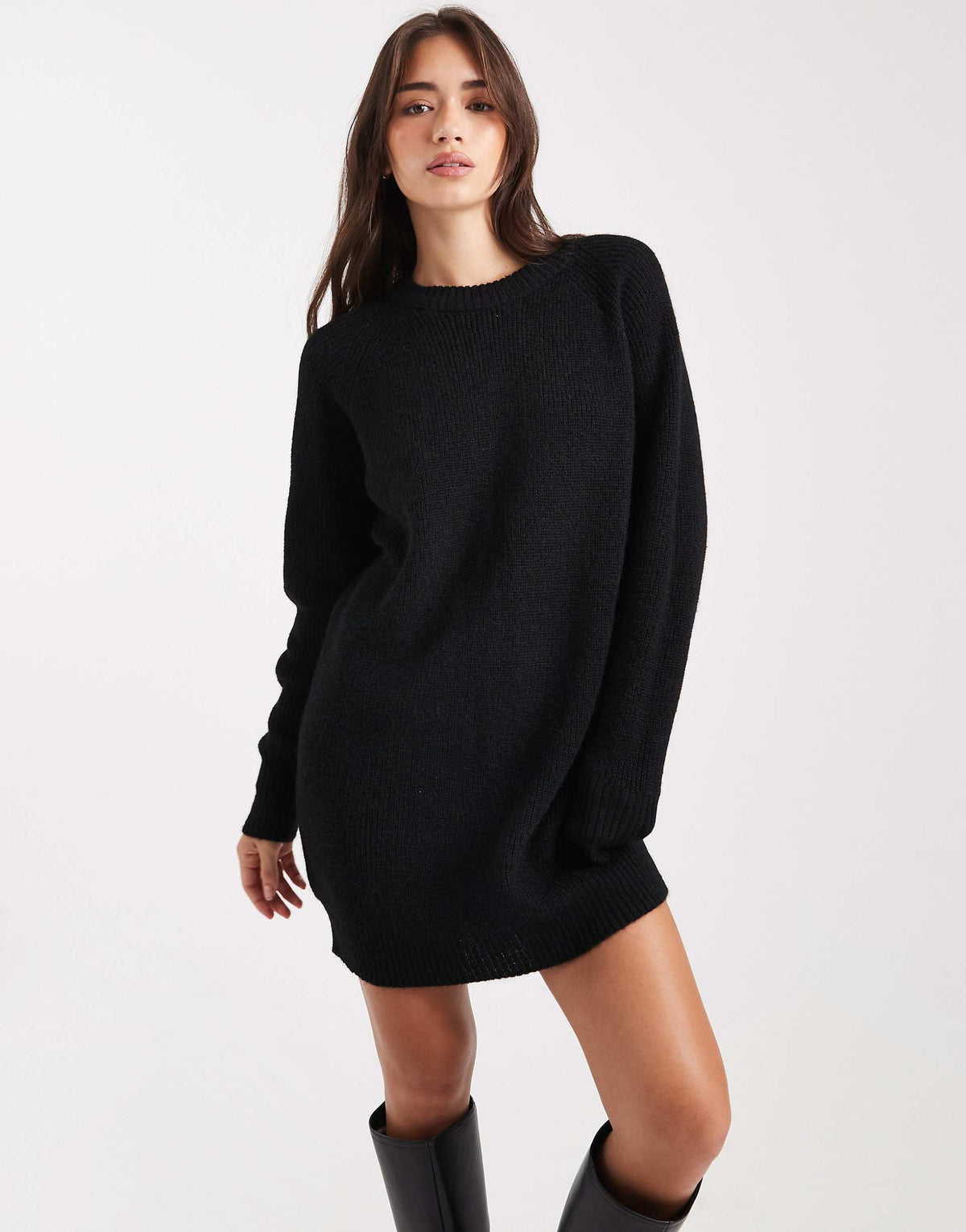Miss Selfridge crew neck knit mini dress in black