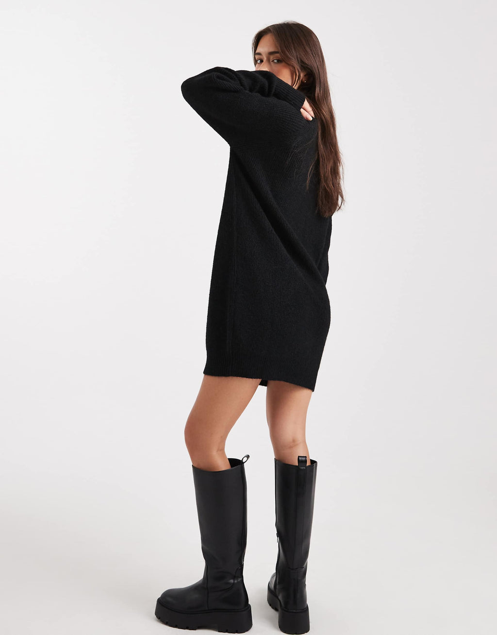 Miss Selfridge crew neck knit mini dress in black