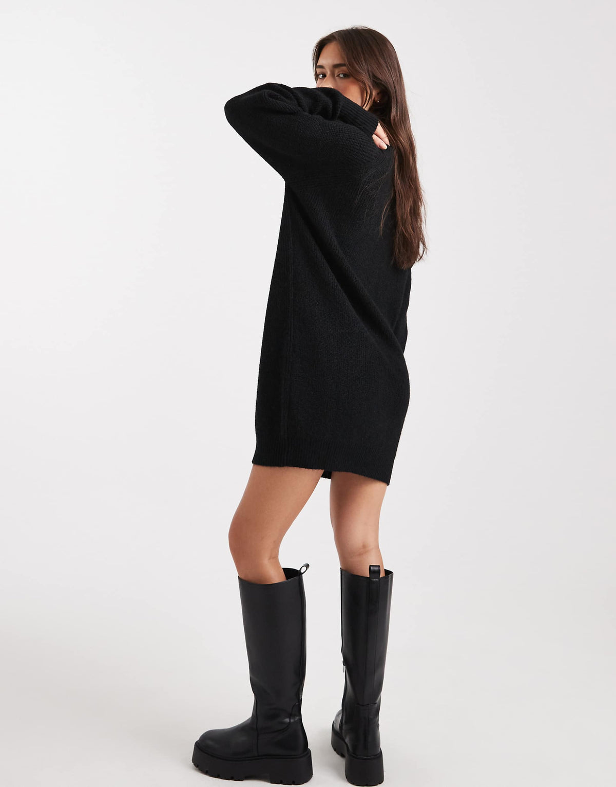 Miss Selfridge crew neck knit mini dress in black