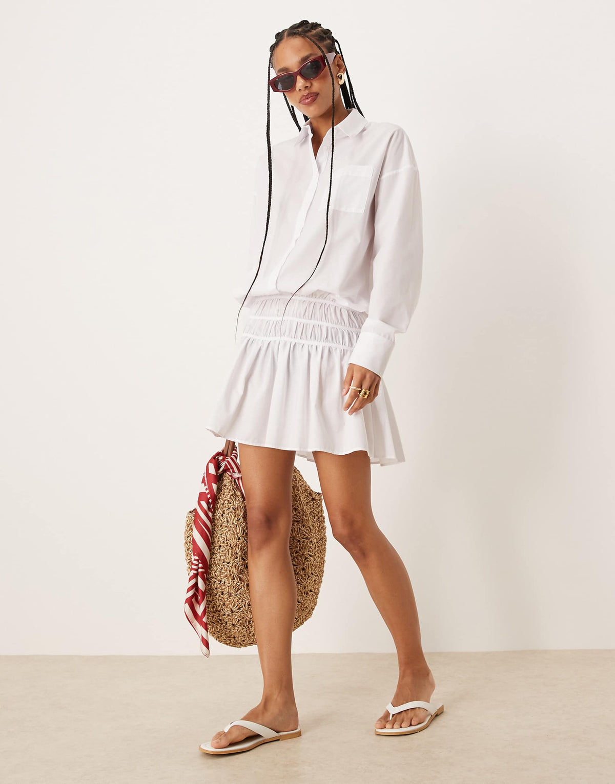 ASOS DESIGN blouson shirt mini dress with dropped waist in white