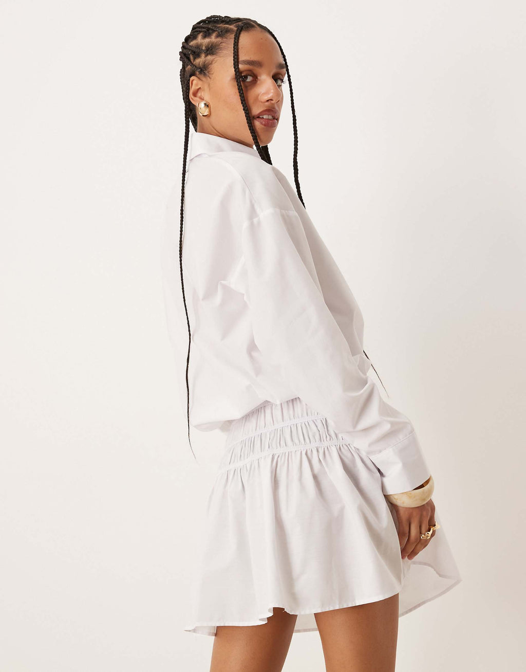 ASOS DESIGN blouson shirt mini dress with dropped waist in white