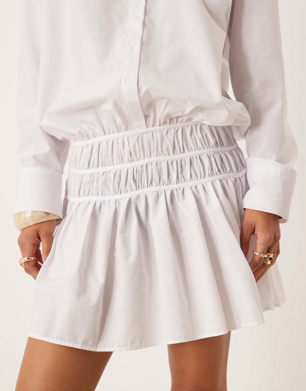 ASOS DESIGN blouson shirt mini dress with dropped waist in white