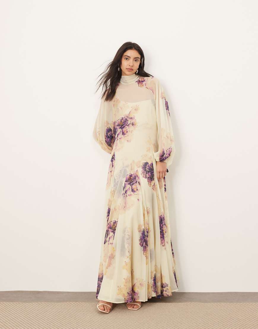 ARRANGE high neck trapeze maxi dress in painterly floral