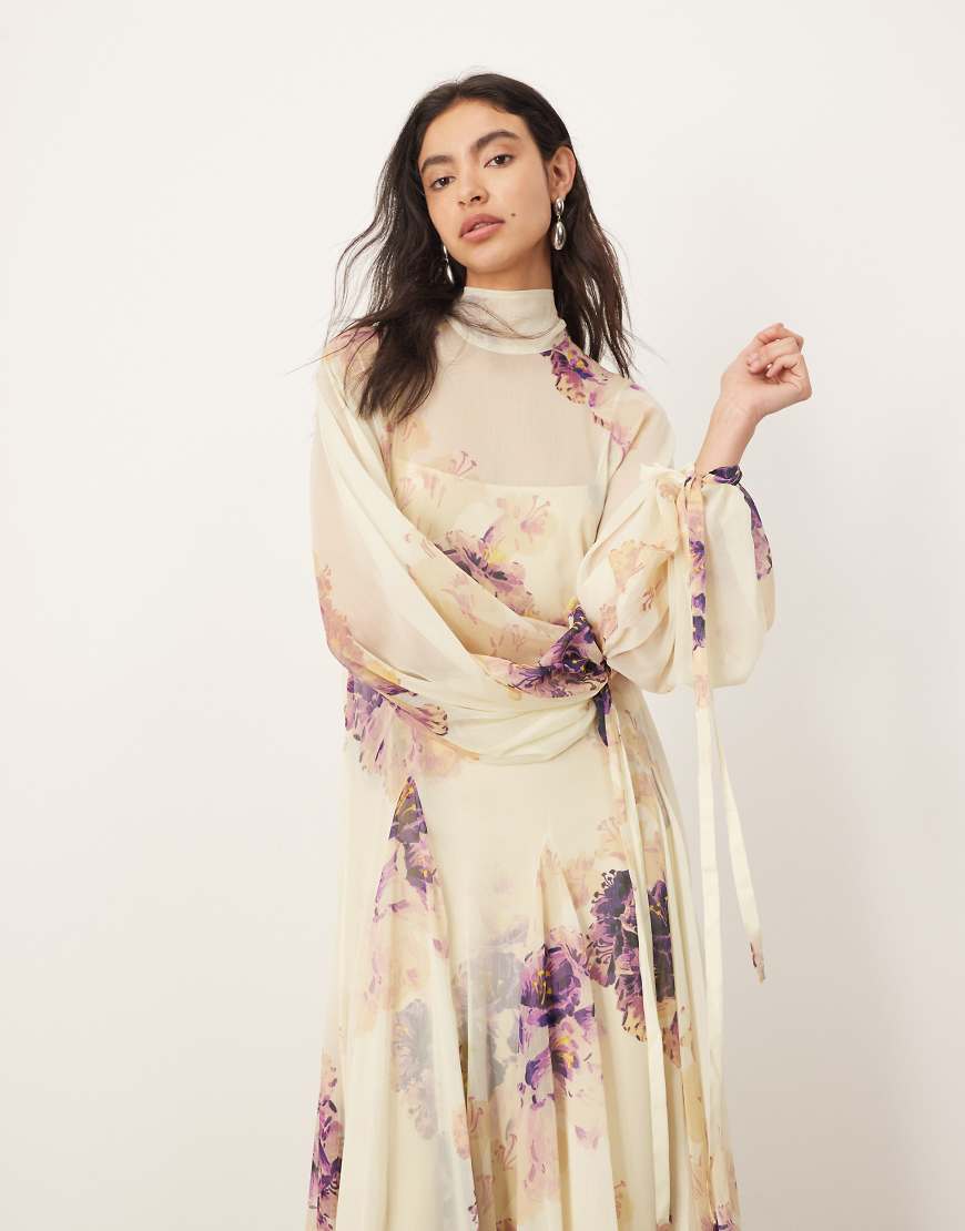 ARRANGE high neck trapeze maxi dress in painterly floral