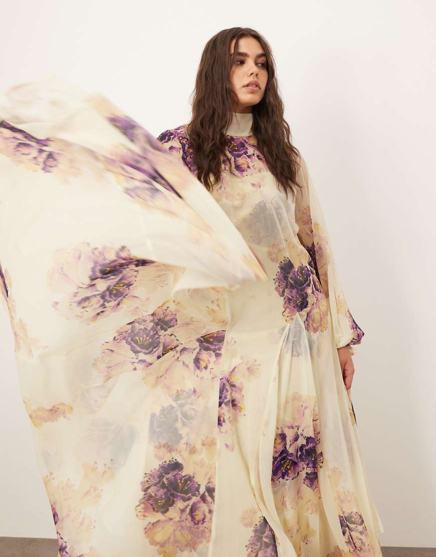 ARRANGE Curve high neck trapeze maxi dress in painterly floral