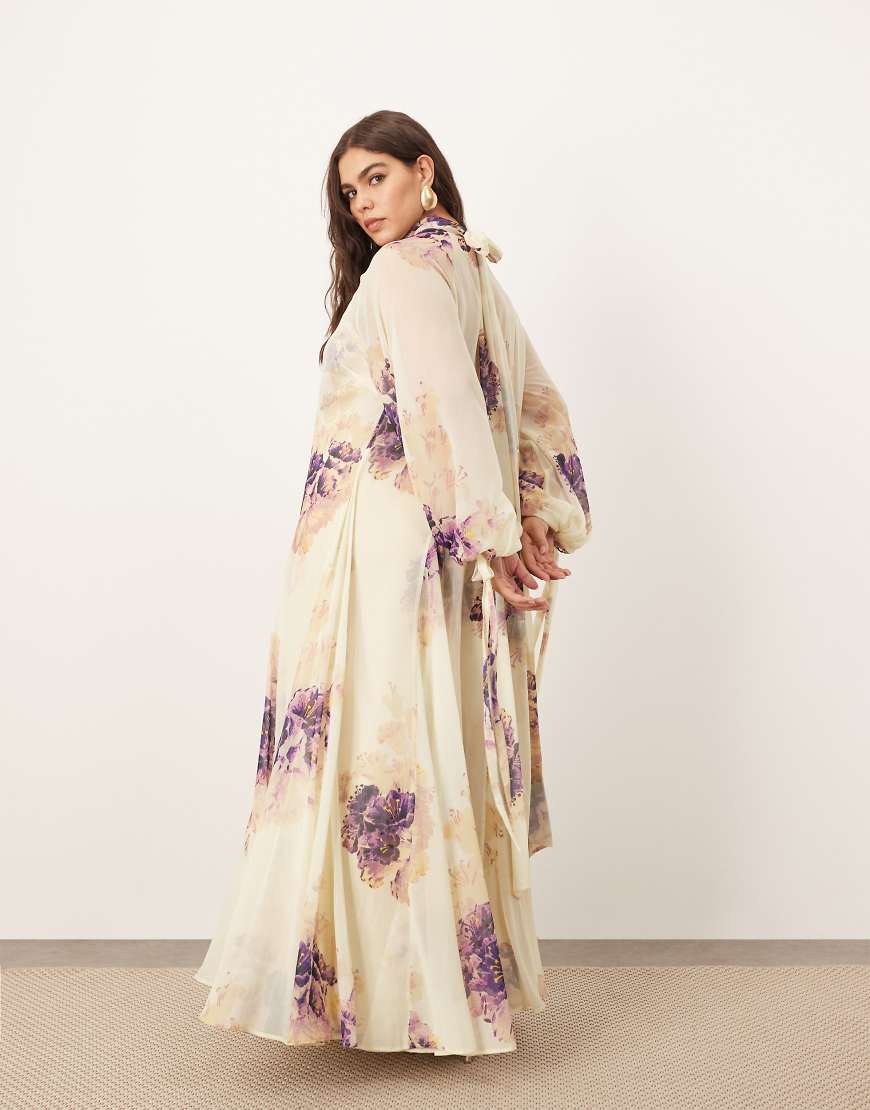 ARRANGE Curve high neck trapeze maxi dress in painterly floral