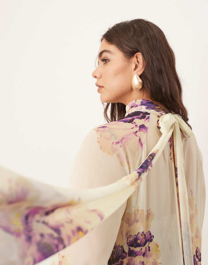 ARRANGE Curve high neck trapeze maxi dress in painterly floral