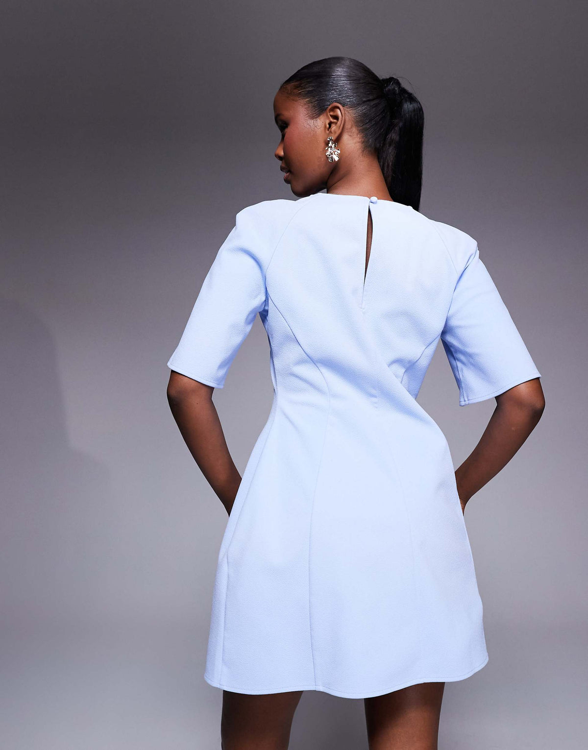 ASOS DESIGN short sleeve seamed dome skirt mini dress in light blue