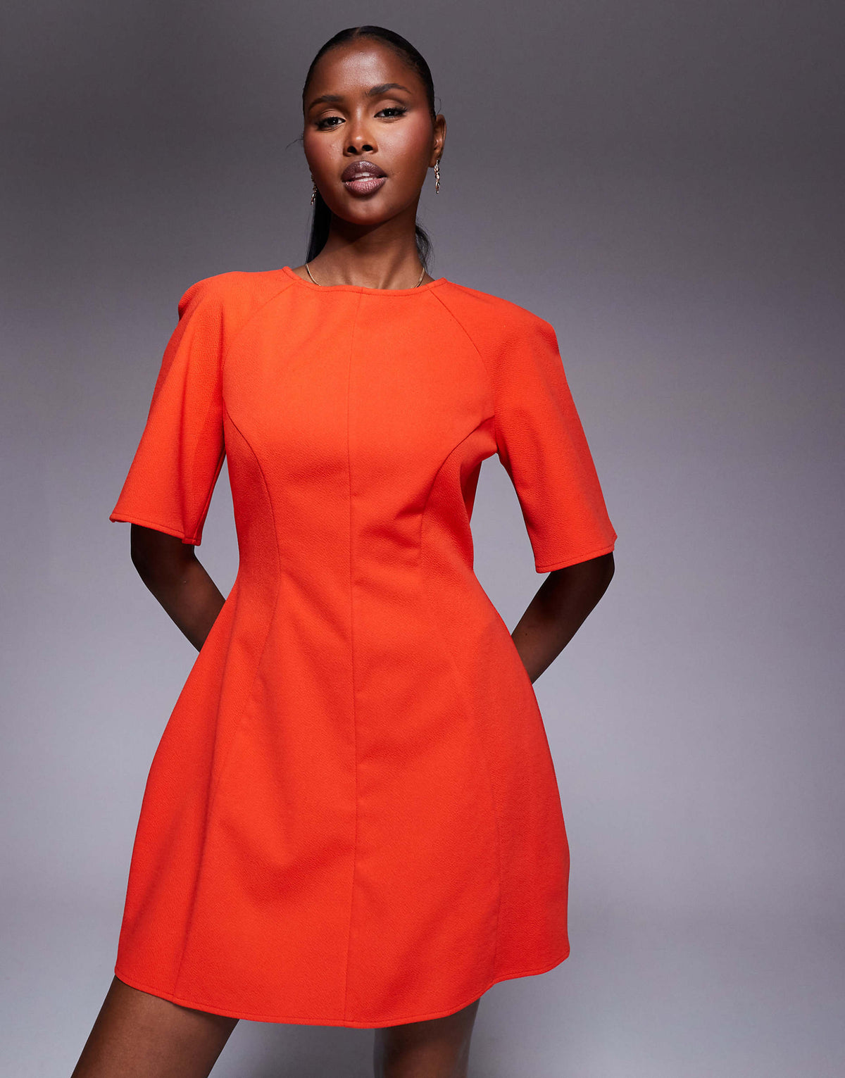 ASOS DESIGN short sleeve seamed dome skirt mini dress in red