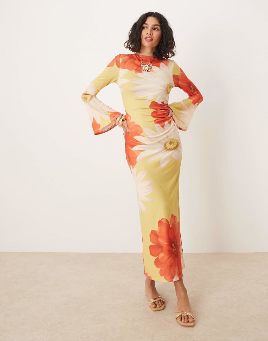 ASOS DESIGN angel sleeve midaxi dress in large floral print