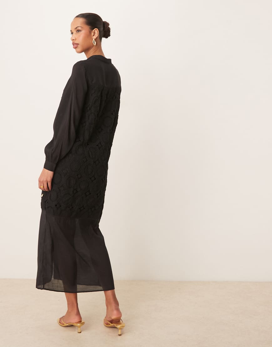 Never Fully Dressed crochet longline shirt dress in black