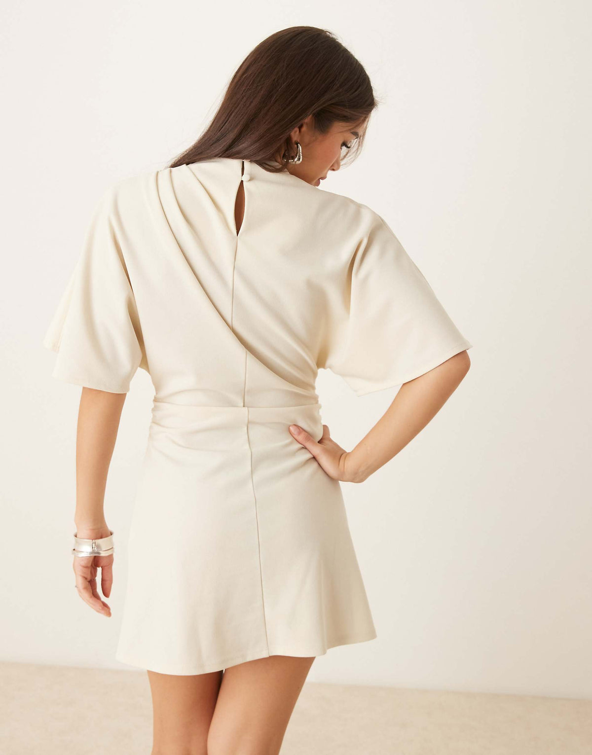 ASOS DESIGN flutter sleeve ruched side mini dress in white