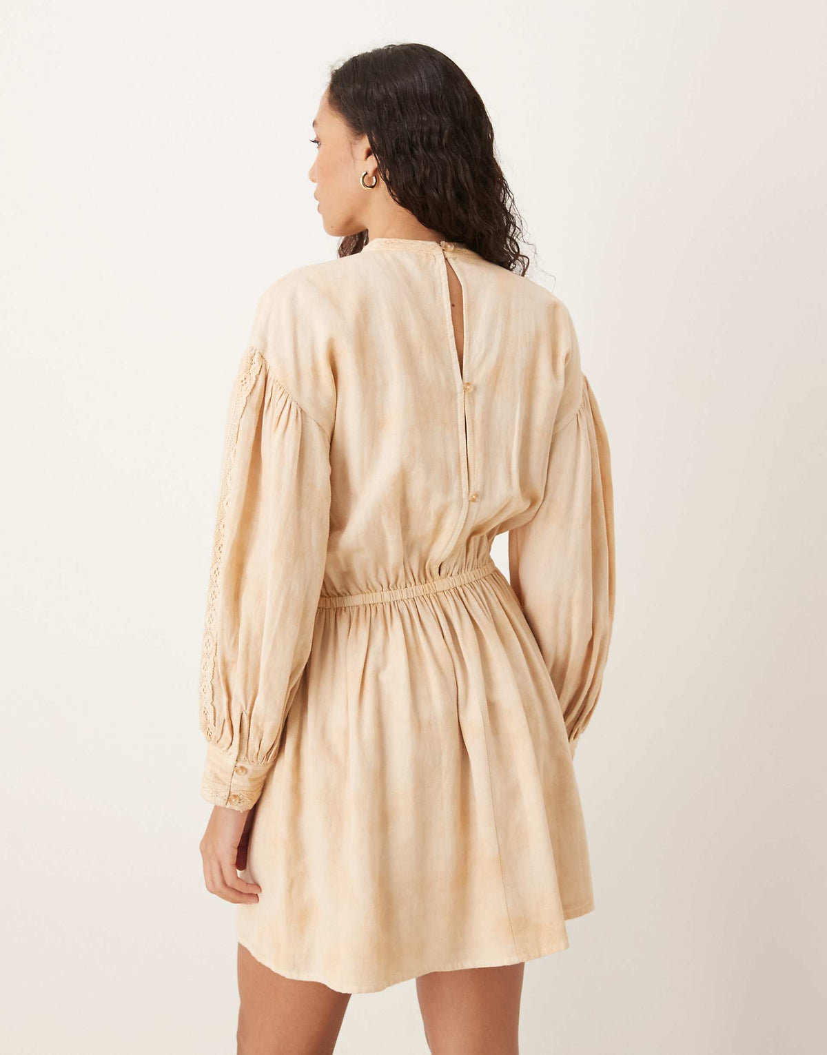 ASOS DESIGN tea stained high neck mini dress with panels and lace trim