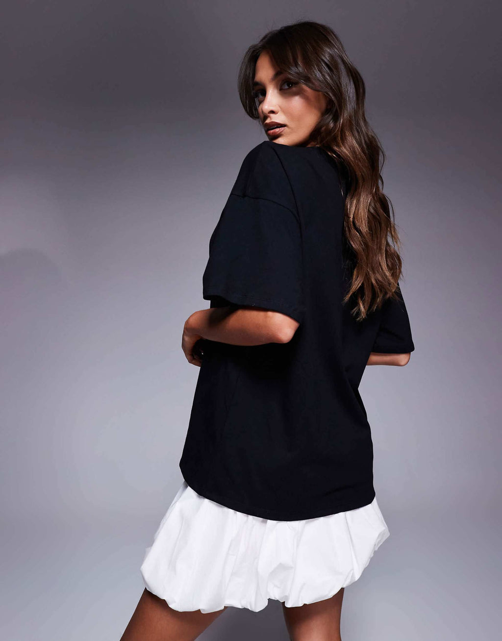 ASOS DESIGN 2-in-1 T-shirt bubble hem mini dress in black and white