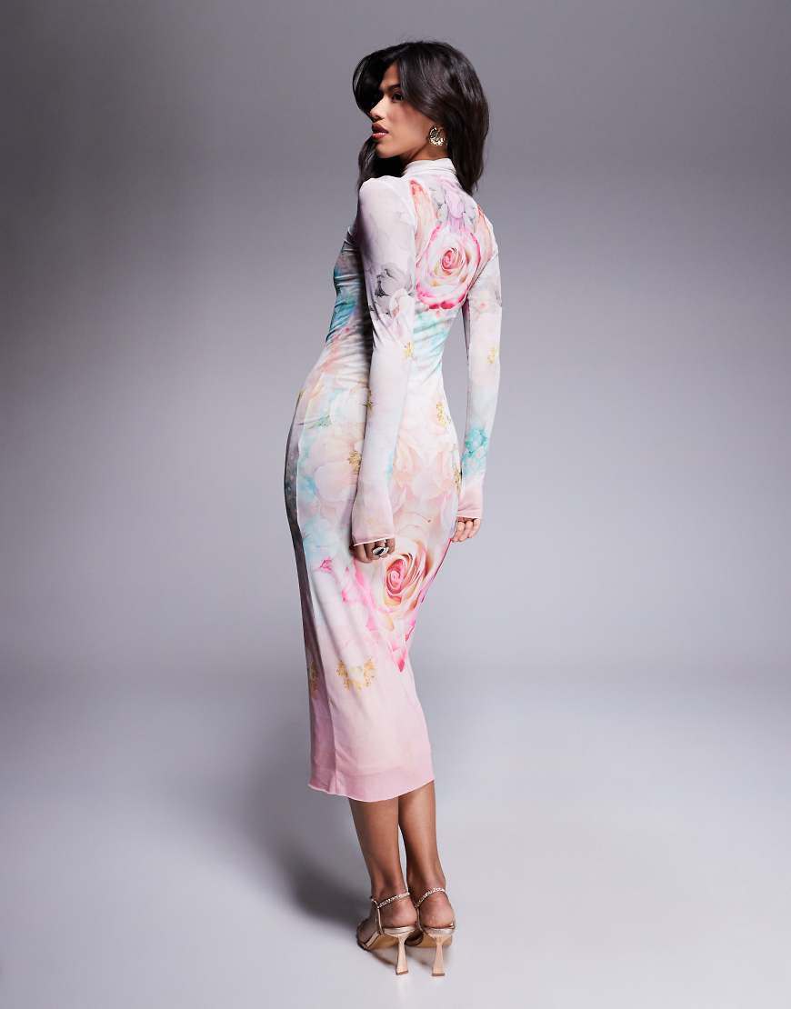 AFRM long sleeve turtleneck midi dress in pink floral
