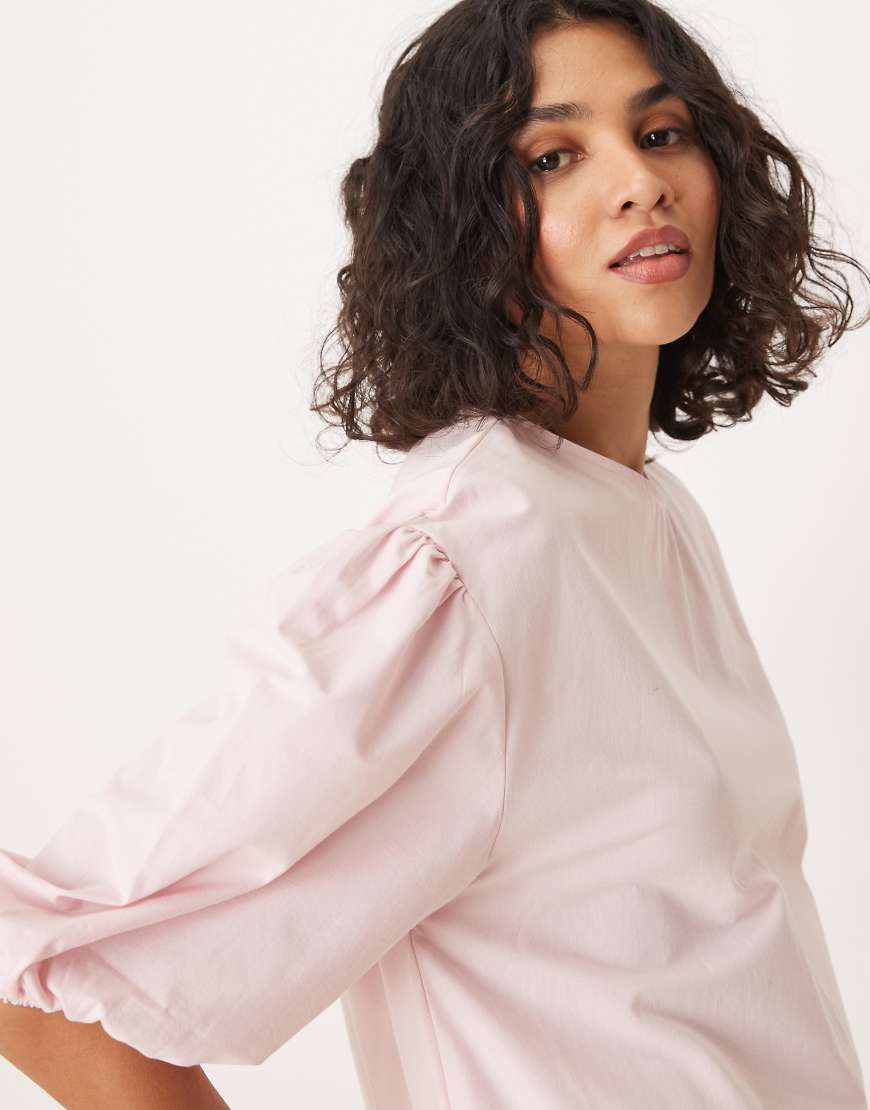 ASOS DESIGN cotton volume sleeve trapeze dress in pink