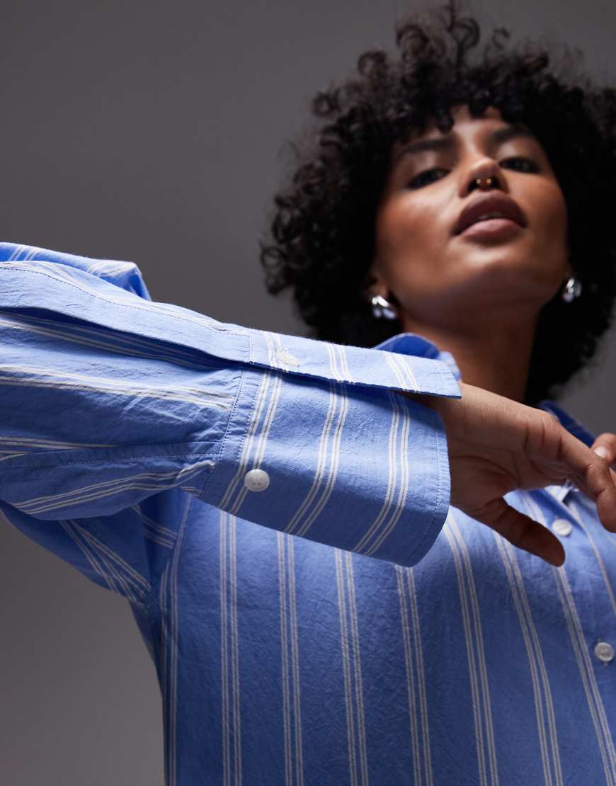 ARKET pure cotton maxi shirt dress with paneled sleeves and side slits in blue