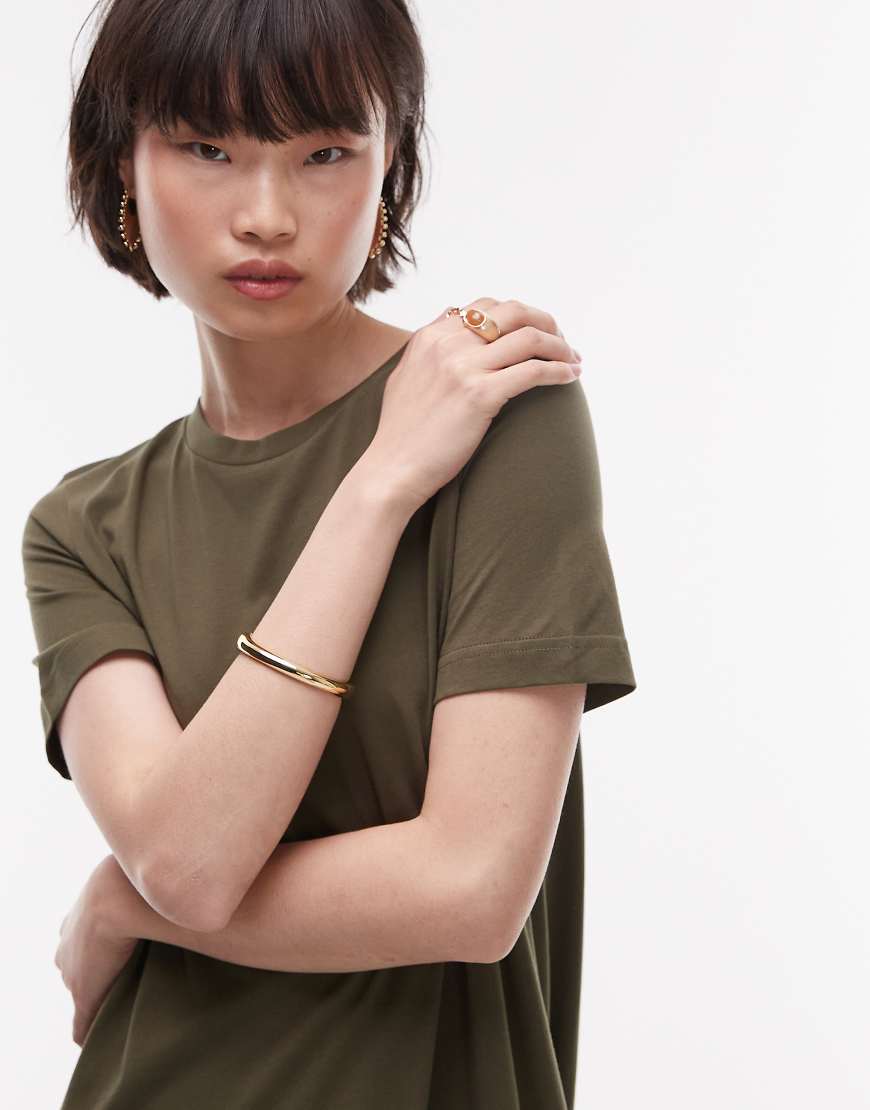 ARKET pure cotton column maxi dress with short sleeves in khaki green