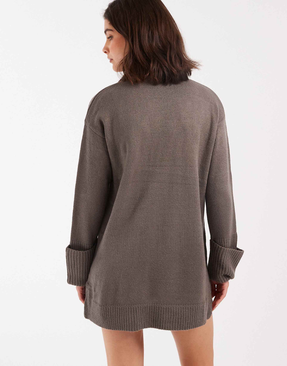 Brave Soul roll neck mini sweater dress in charcoal gray