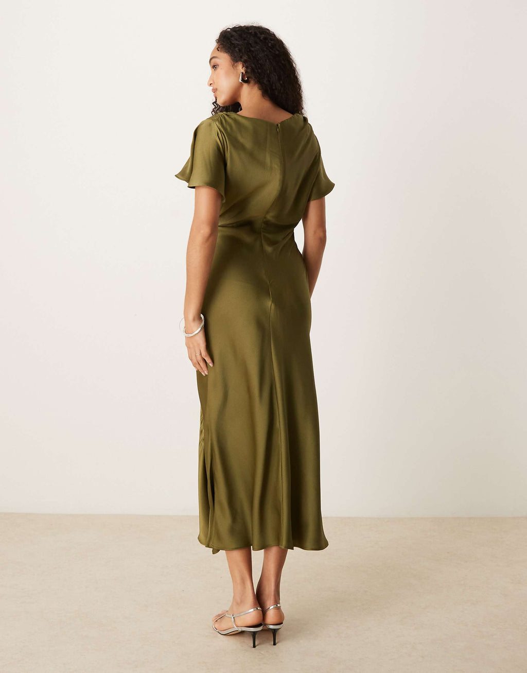 ASOS DESIGN flutter sleeves satin maxi dress in olive