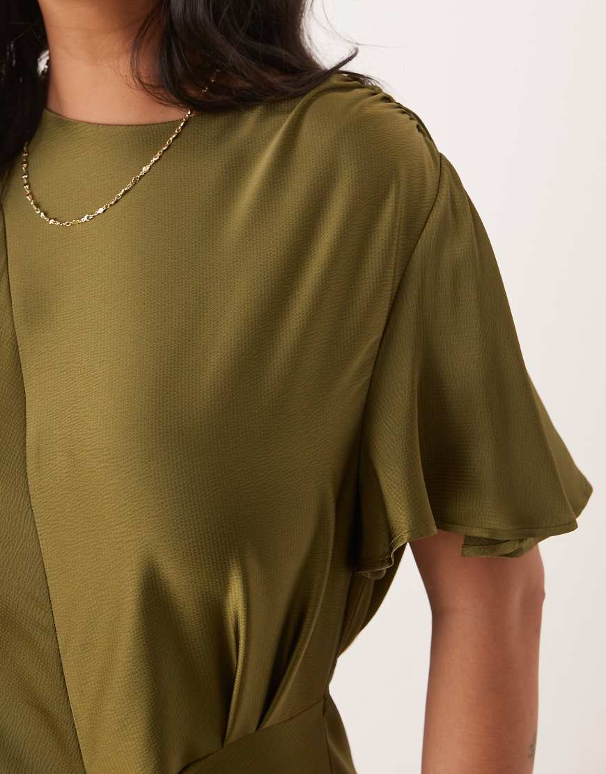 ASOS DESIGN Curve satin flutter sleeves maxi dress in olive