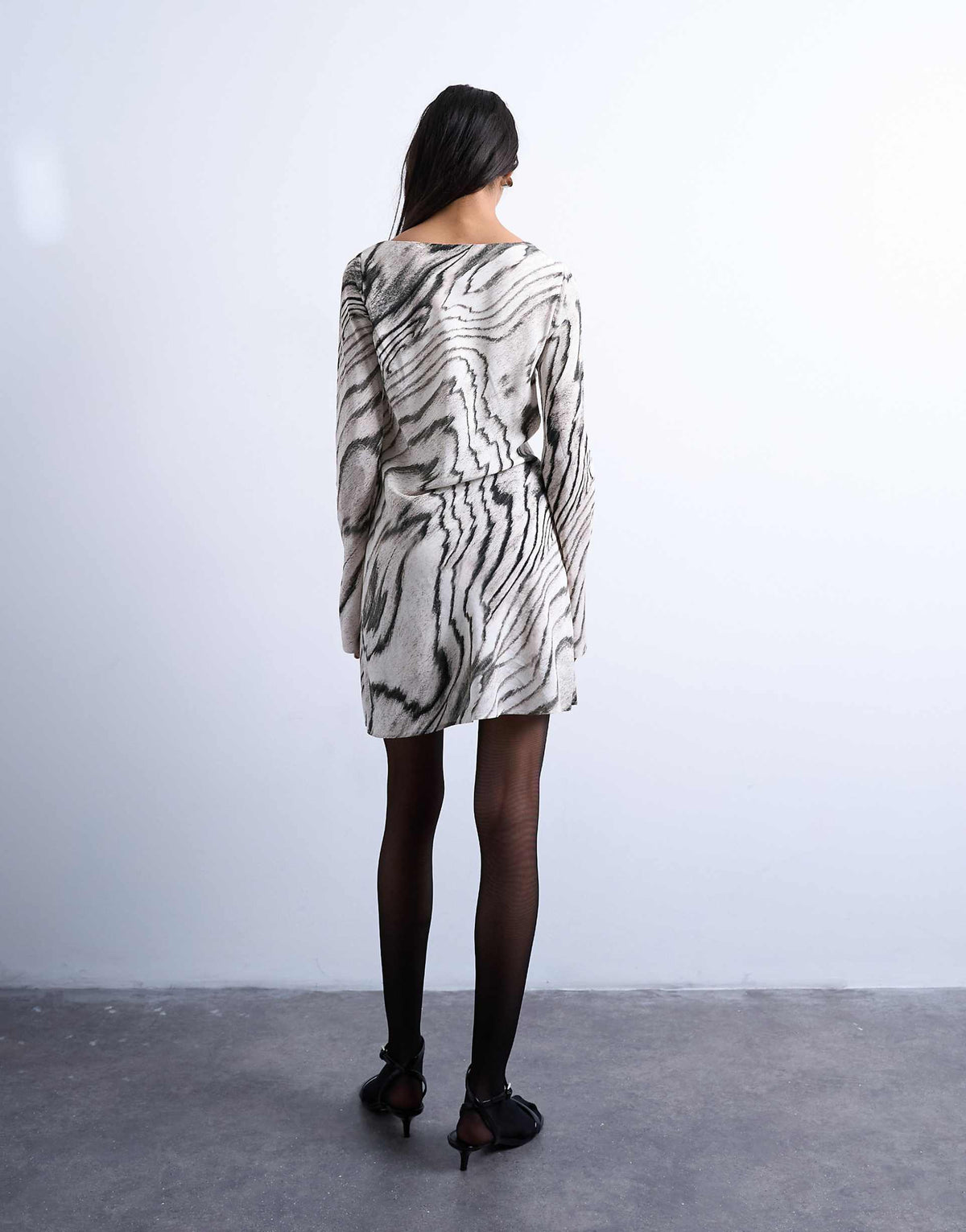 Topshop asymmetric mini tea dress in mono abstract print