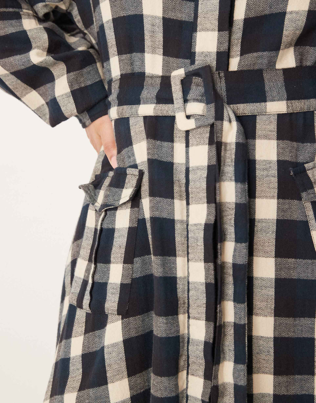 ASOS DESIGN Curve shirt mini dress with belt in black and tan plaid