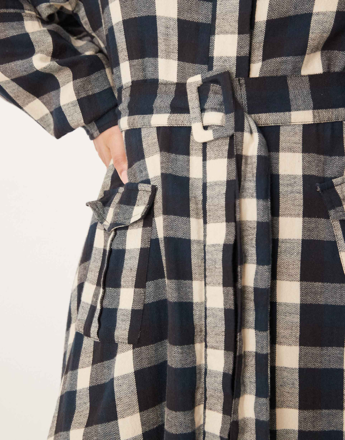 ASOS DESIGN Curve shirt mini dress with belt in black and tan plaid
