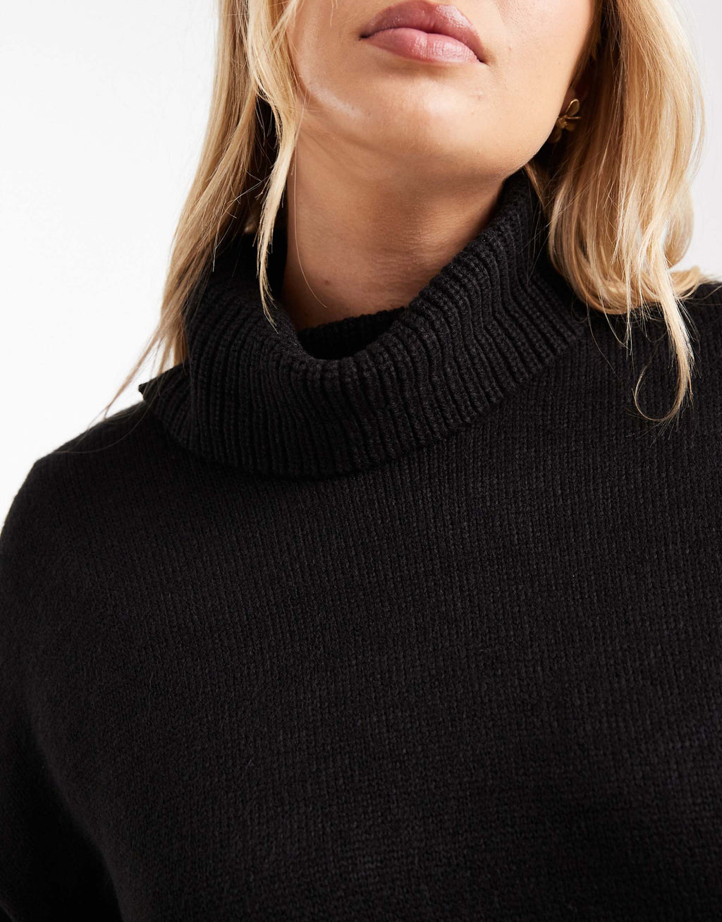 Brave Soul Plus high neck knit sweater dress in black