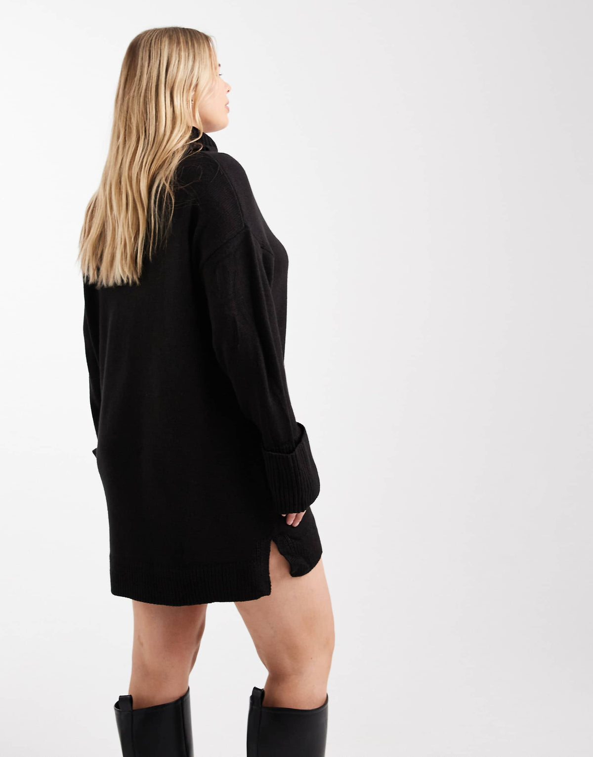 Brave Soul Plus high neck knit sweater dress in black