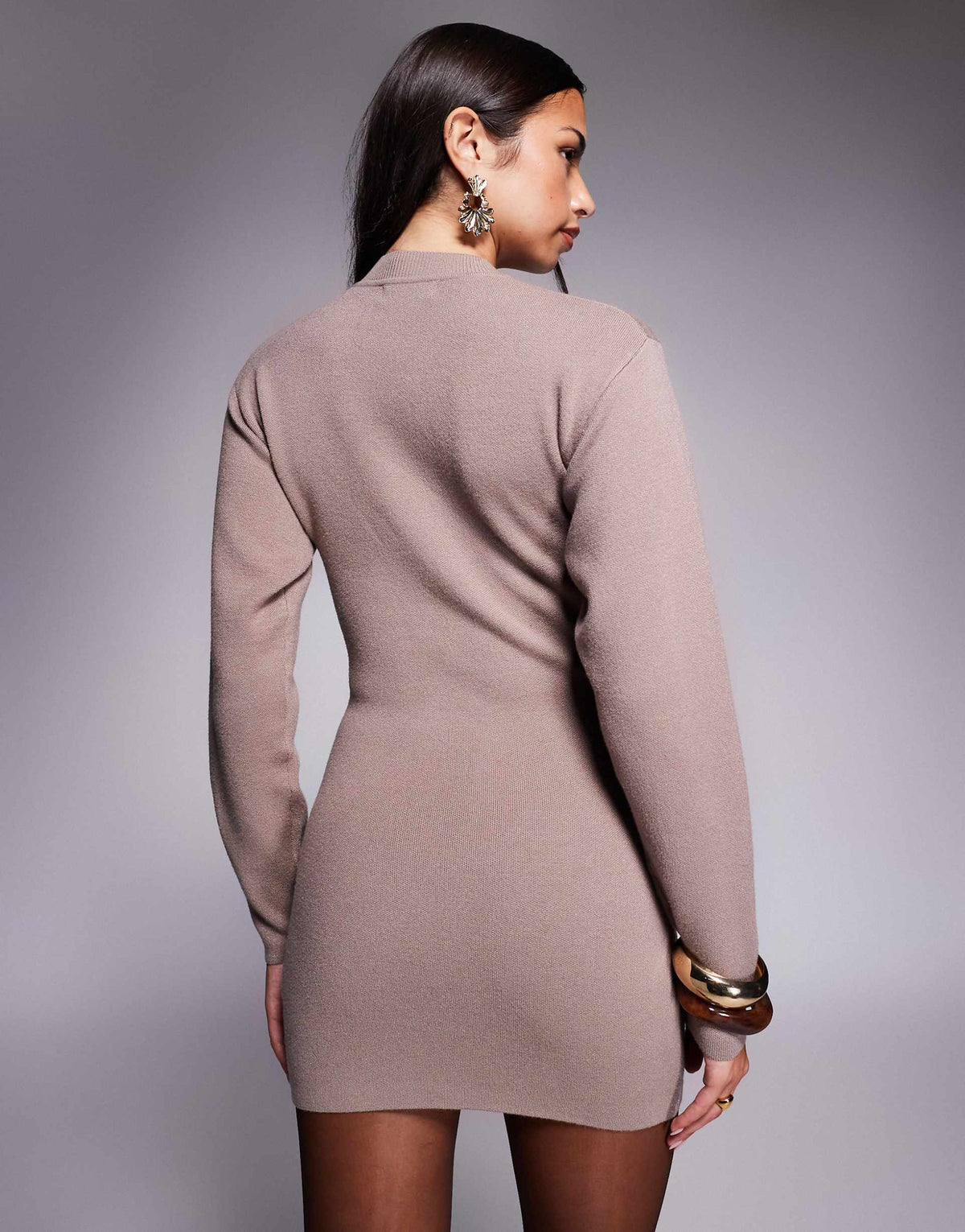 Aria Cove structured knit cocoon sleeve sweater dress in mocha