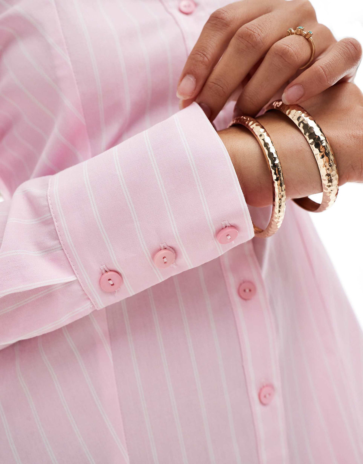 Miss Selfridge pinstripe fitted poplin shirt dress in light pink