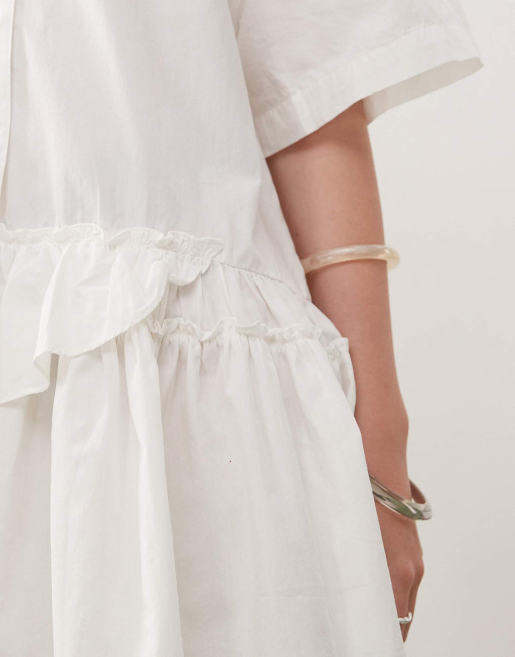 Monki short sleeve shirt dress with tiered hem in white