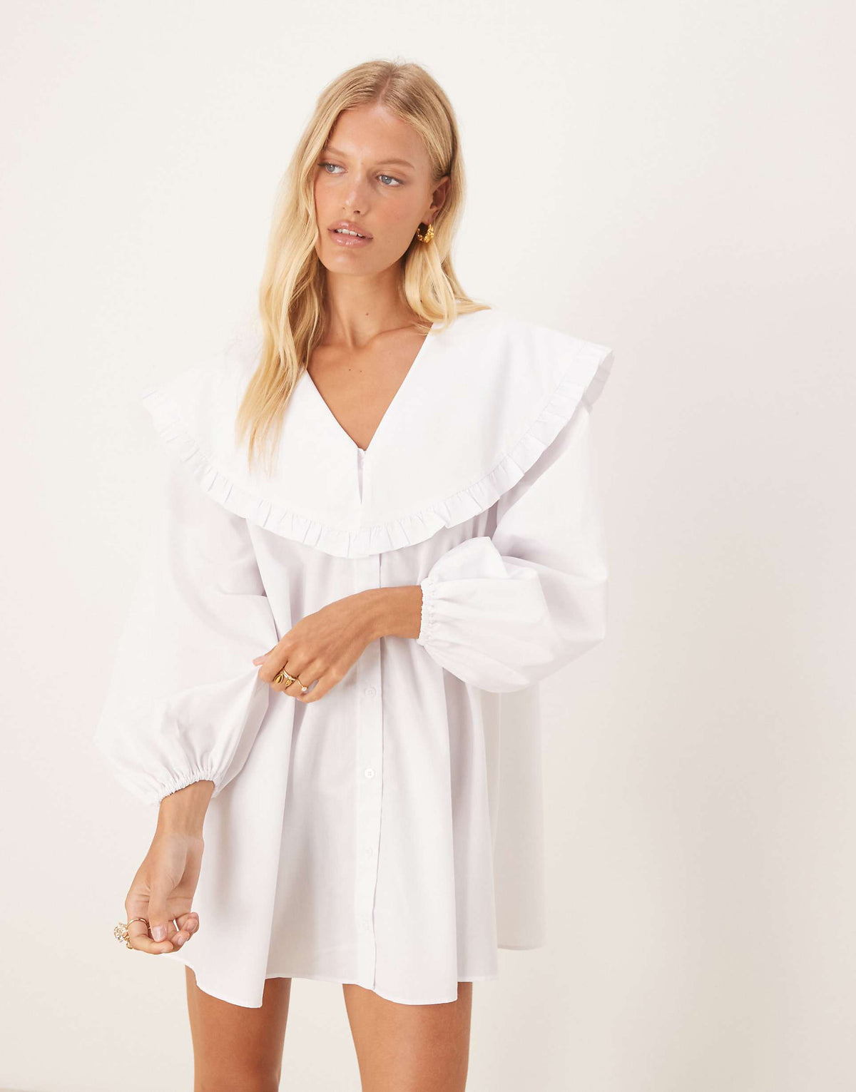 ASOS DESIGN shirt mini dress with oversized collar in white