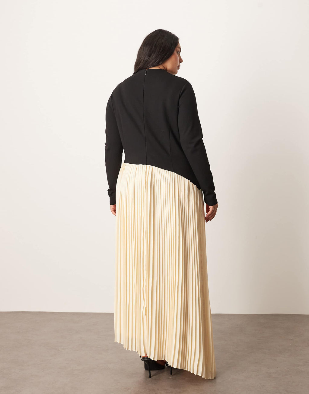 ARRANGE Curve contrast fabric sculpted maxi dress with pleated skirt in black