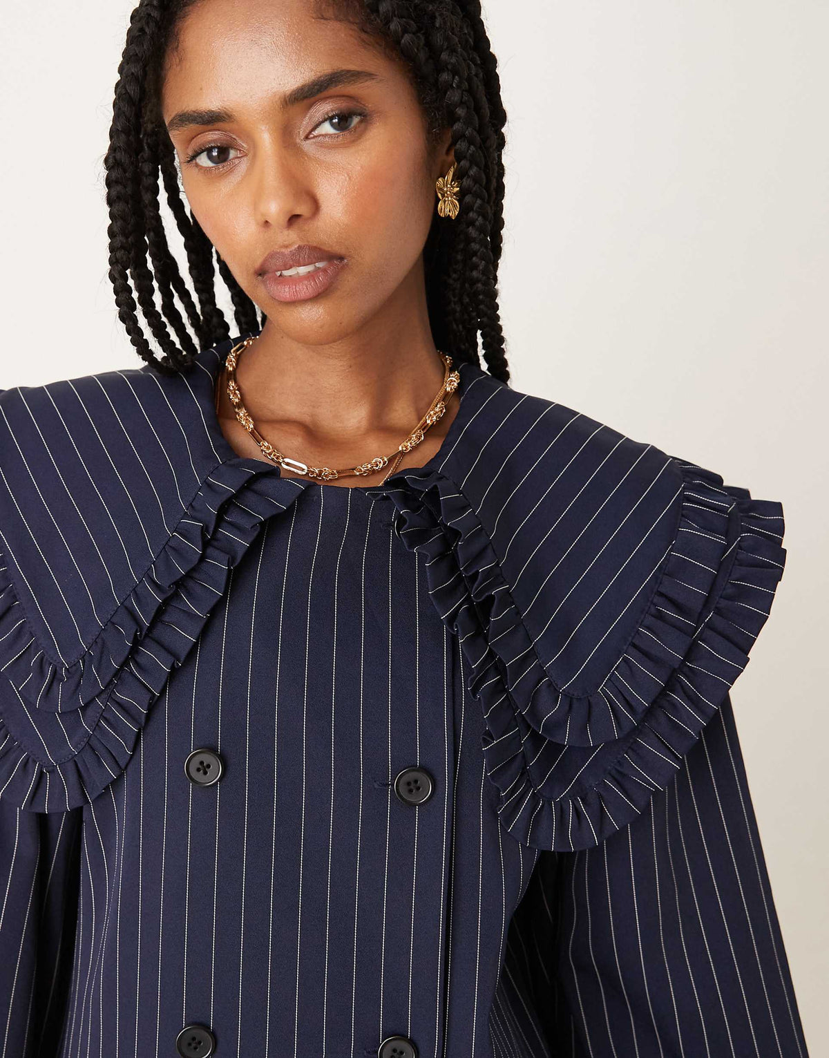 Neon Rose pinstriped double collar mini smock dress in navy