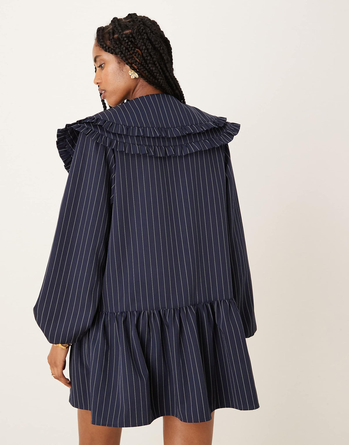 Neon Rose pinstriped double collar mini smock dress in navy