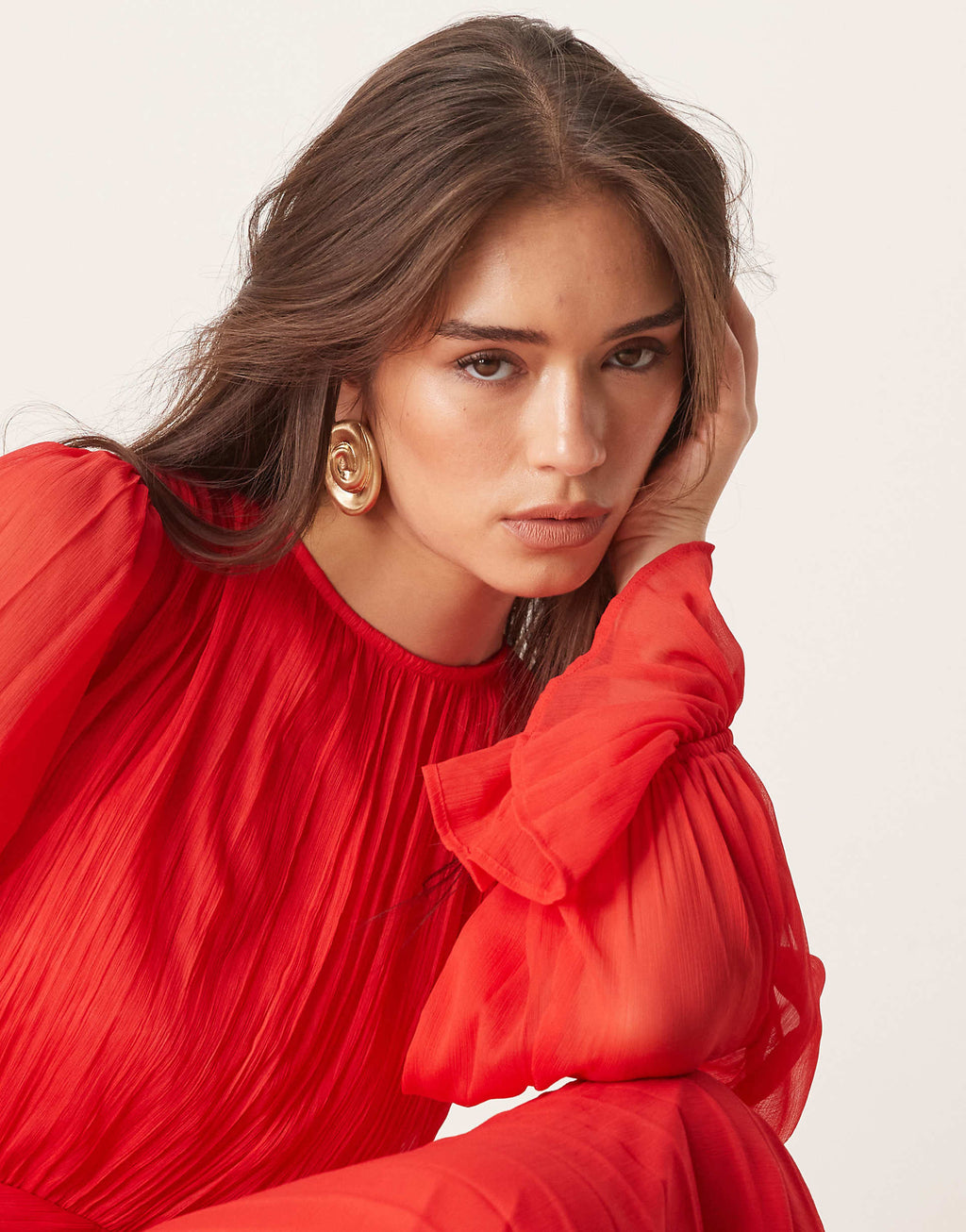ASOS DESIGN high neck ruched belt detail maxi dress in red