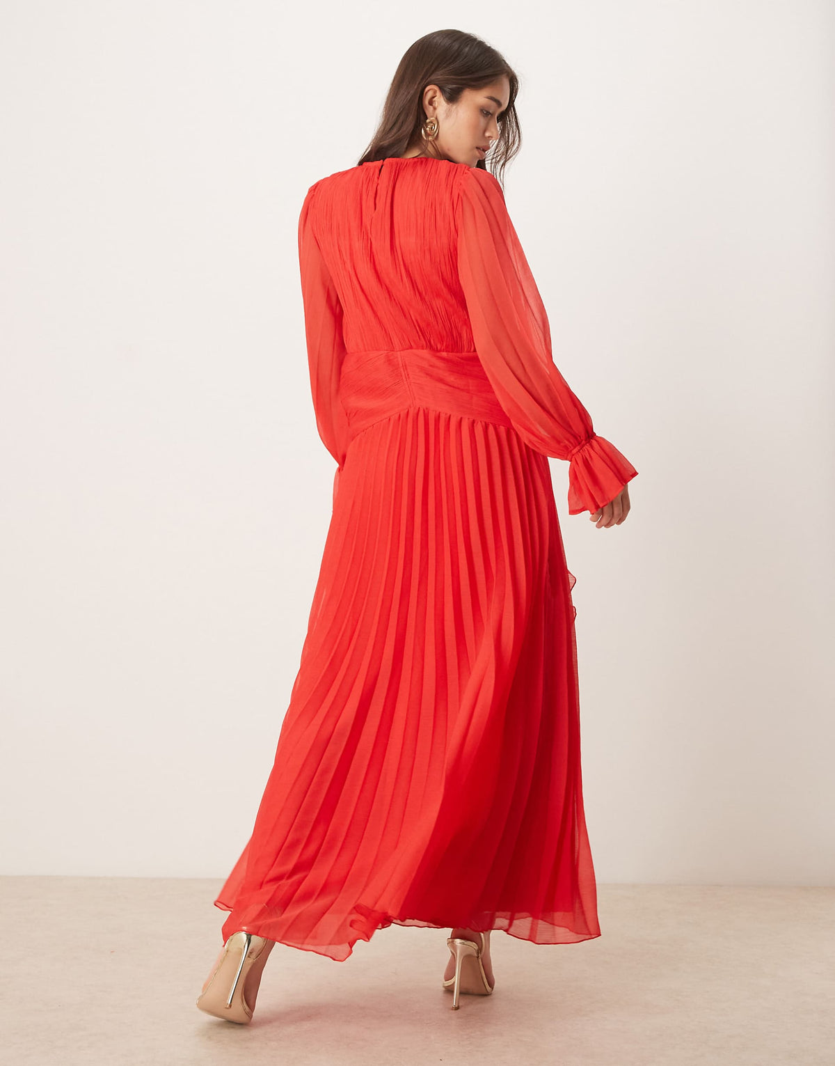 ASOS DESIGN high neck ruched belt detail maxi dress in red