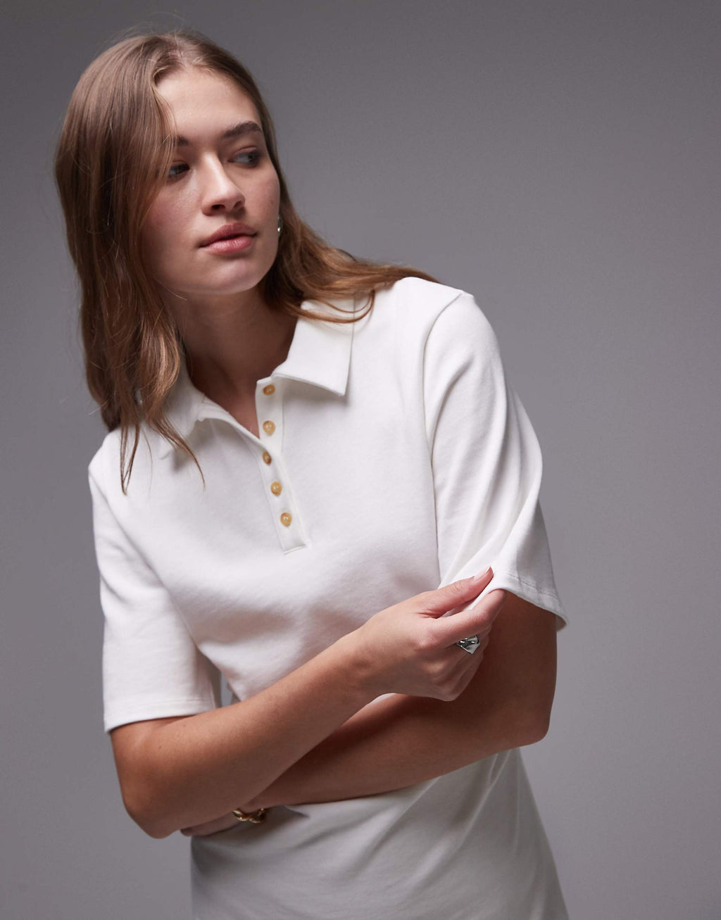 Topshop cinch waist mini polo dress in ivory