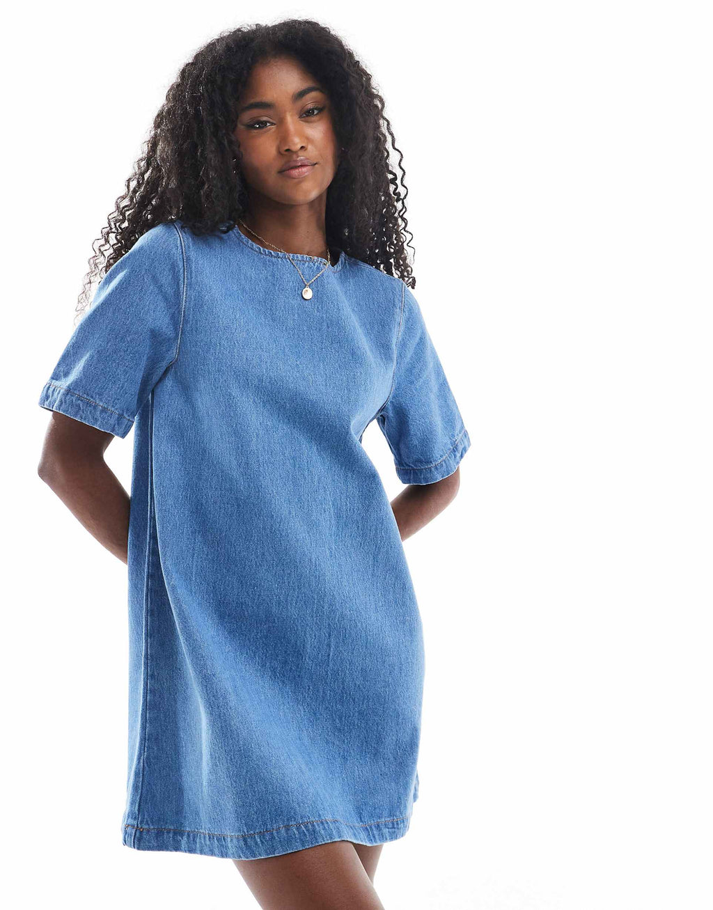 ASOS DESIGN denim t-shirt mini dress in mid blue
