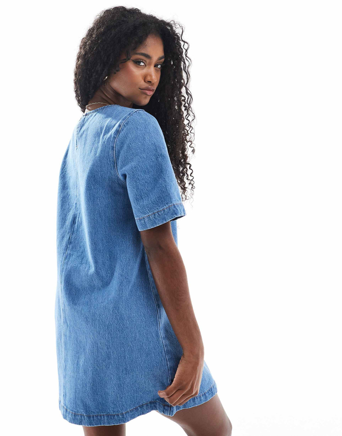 ASOS DESIGN denim t-shirt mini dress in mid blue